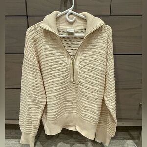 Varley Women's Tara Pointelle Half-Zip Sweater in Ivory Size Small